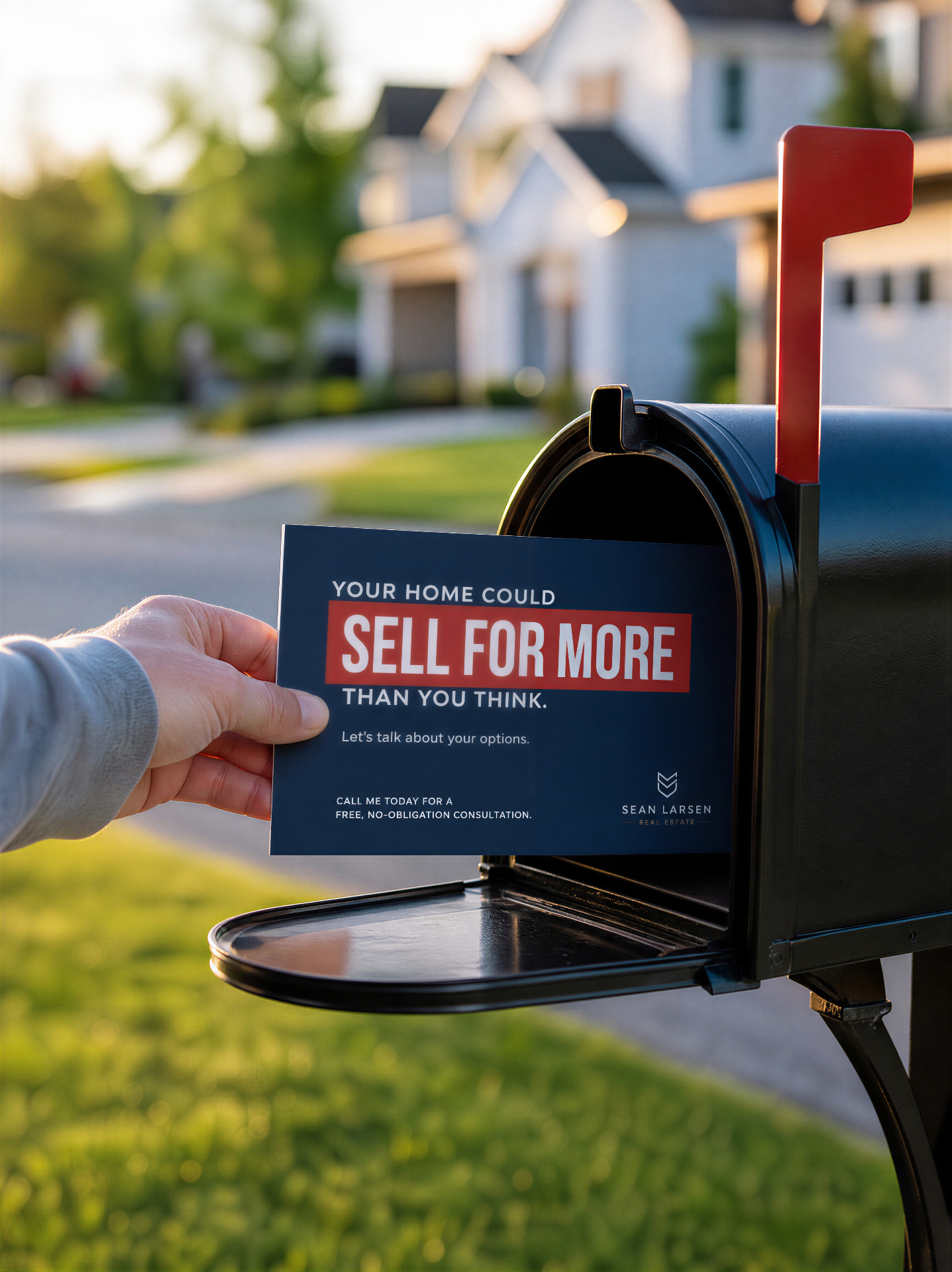 Postcard being pulled from a residential mailbox, delivered by Canada Post